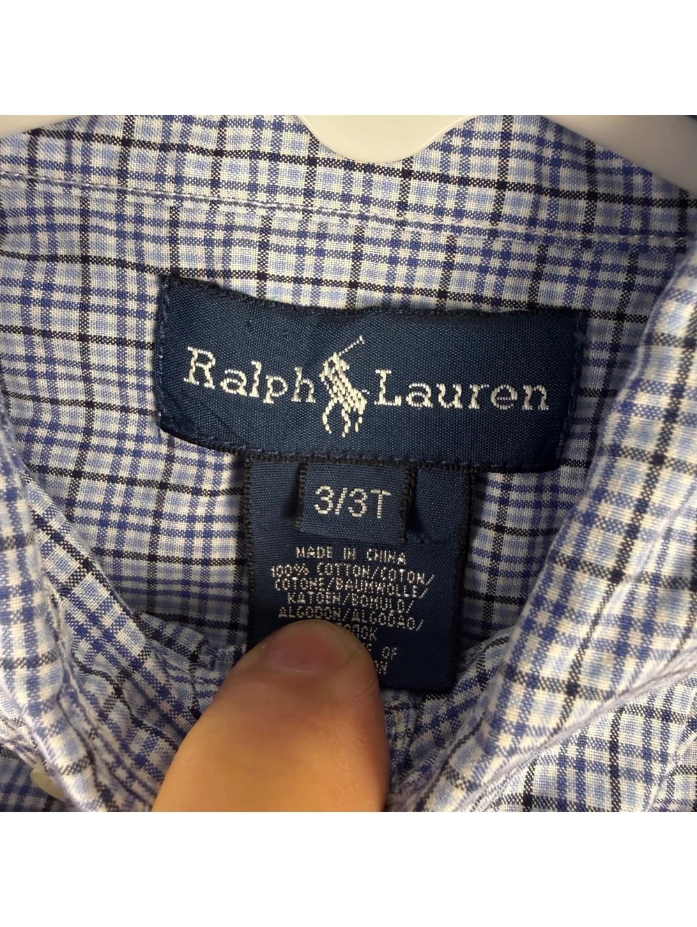Ralph Lauren Short Sleeve Button Shirt Blue Gray Micro Plaid Boy’s Size 3 3T 289